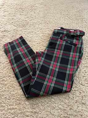 GAP Women's Skinny Plaid Trousers - Black, Red & Green